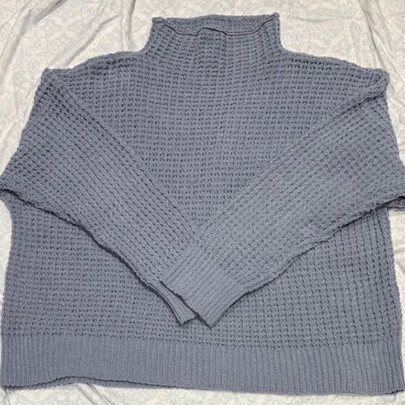 American Eagle Sweater Funnel Neck Waffle Knit Blue Gray Women's XL - Picture 3 of 6